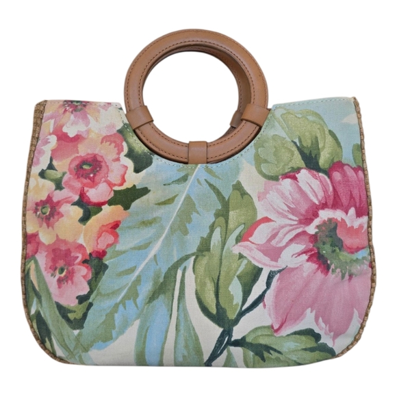 Fossil Handbags - Fossil Floral Cottage Core Pink Blue Green Canvas Woven Top Handle Handbag